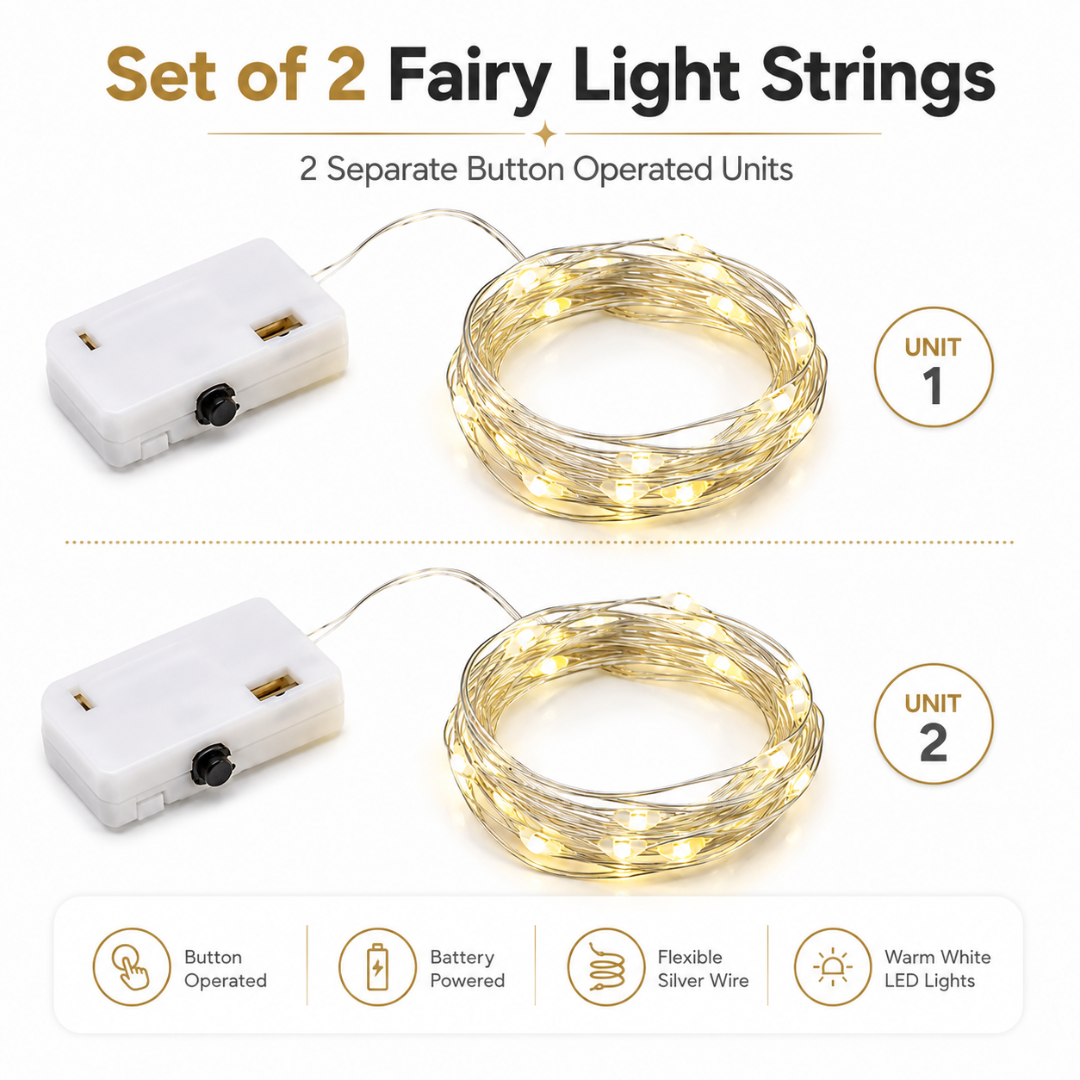 Button Operated LED String Lights - 2PC