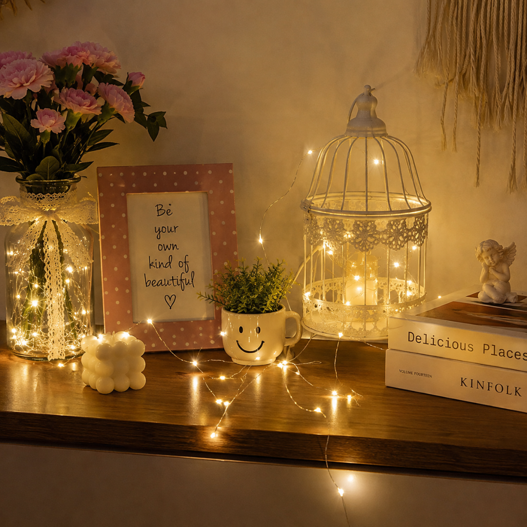 Button Operated LED String Lights - 2PC