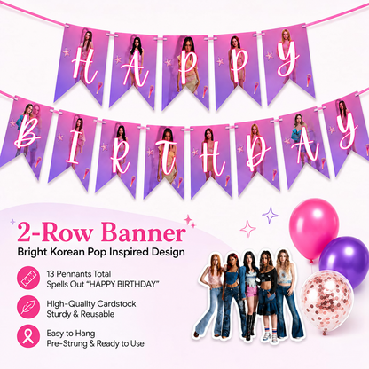 Katseye Inspired Birthday Decoration Combo for Girls - 40PC Set | Banner, Cutouts, Balloons & Party Décor Kit