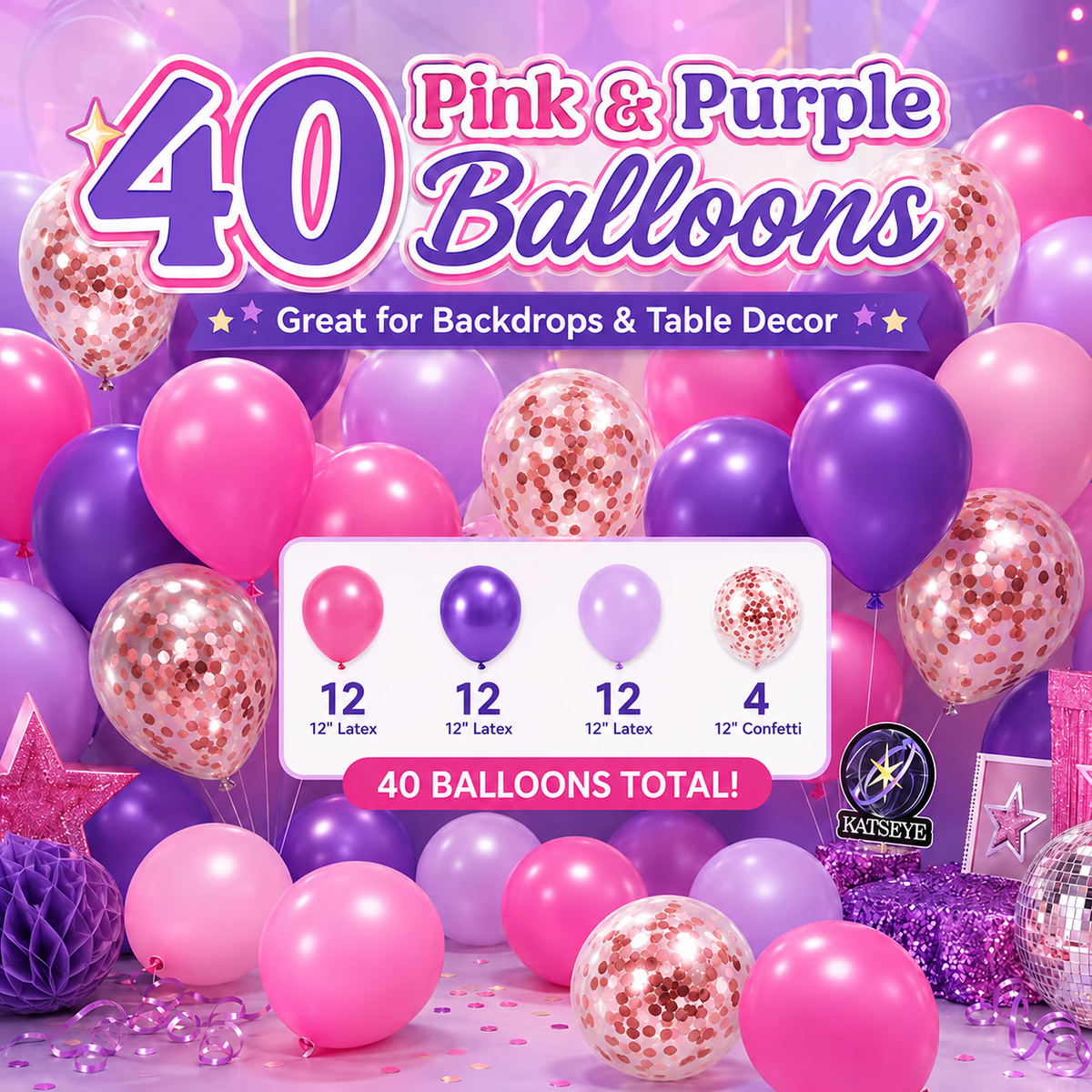 Katseye Inspired Birthday Decoration Combo for Girls - 40PC Set | Banner, Cutouts, Balloons & Party Décor Kit