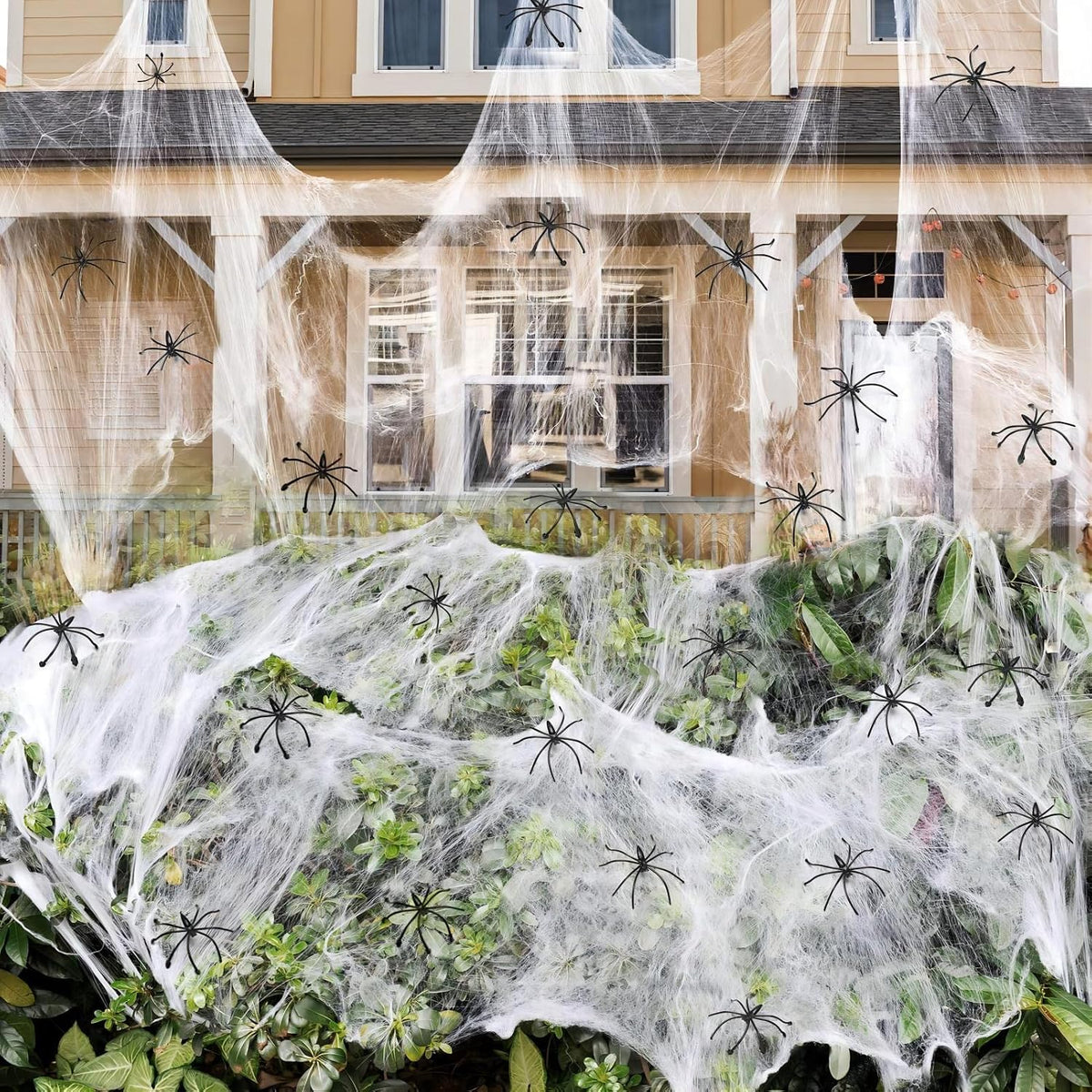 Halloween Spider Web Decorations with Extra Fake Spiders - Pack of 4 | Super Stretchy Cobwebs for Indoor & Outdoor Décor, Covers Up to 500 Sq Ft