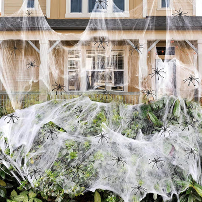 Halloween Spider Web Decorations with Extra Fake Spiders - Pack of 4 | Super Stretchy Cobwebs for Indoor & Outdoor Décor, Covers Up to 500 Sq Ft