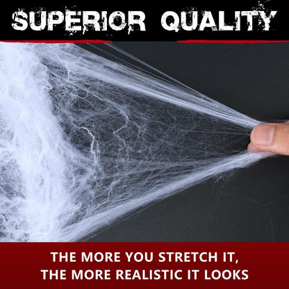 Halloween Spider Web Decorations with Extra Fake Spiders - Pack of 4 | Super Stretchy Cobwebs for Indoor & Outdoor Décor, Covers Up to 500 Sq Ft
