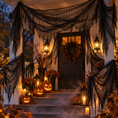 Black Halloween Creepy Cloth - Pack of 3 | 1m x 2m Stretchy Gauze Fabric for Haunted House, Porch, Doorway & Party Décor