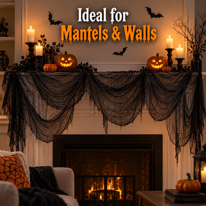 Black Halloween Creepy Cloth - Pack of 3 | 1m x 2m Stretchy Gauze Fabric for Haunted House, Porch, Doorway & Party Décor