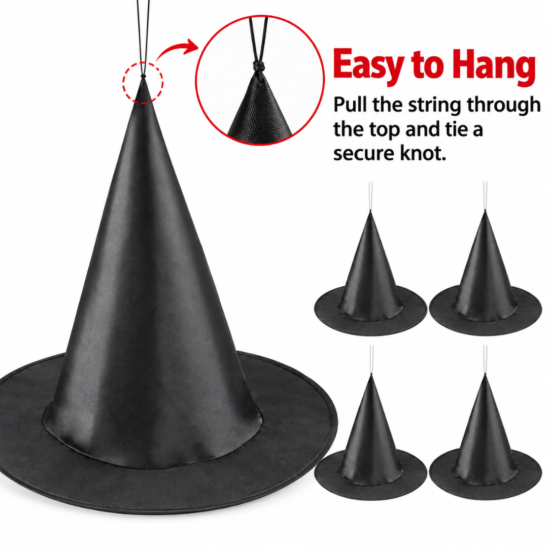 Black Hanging Witch Hats - Pack of 5 | Halloween Decorations for Porch, Yard, Balcony, Ceiling & Haunted House