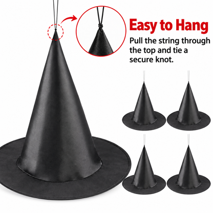 Black Hanging Witch Hats - Pack of 5 | Halloween Decorations for Porch, Yard, Balcony, Ceiling & Haunted House
