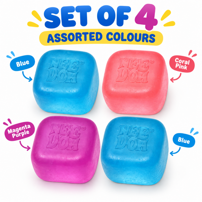 NeeDoh Nice Ice Baby Squishy Fidget Toys - Set of 4 | Soft Square Sensory Squeeze Toys in Assorted Colours for Kids & Adults