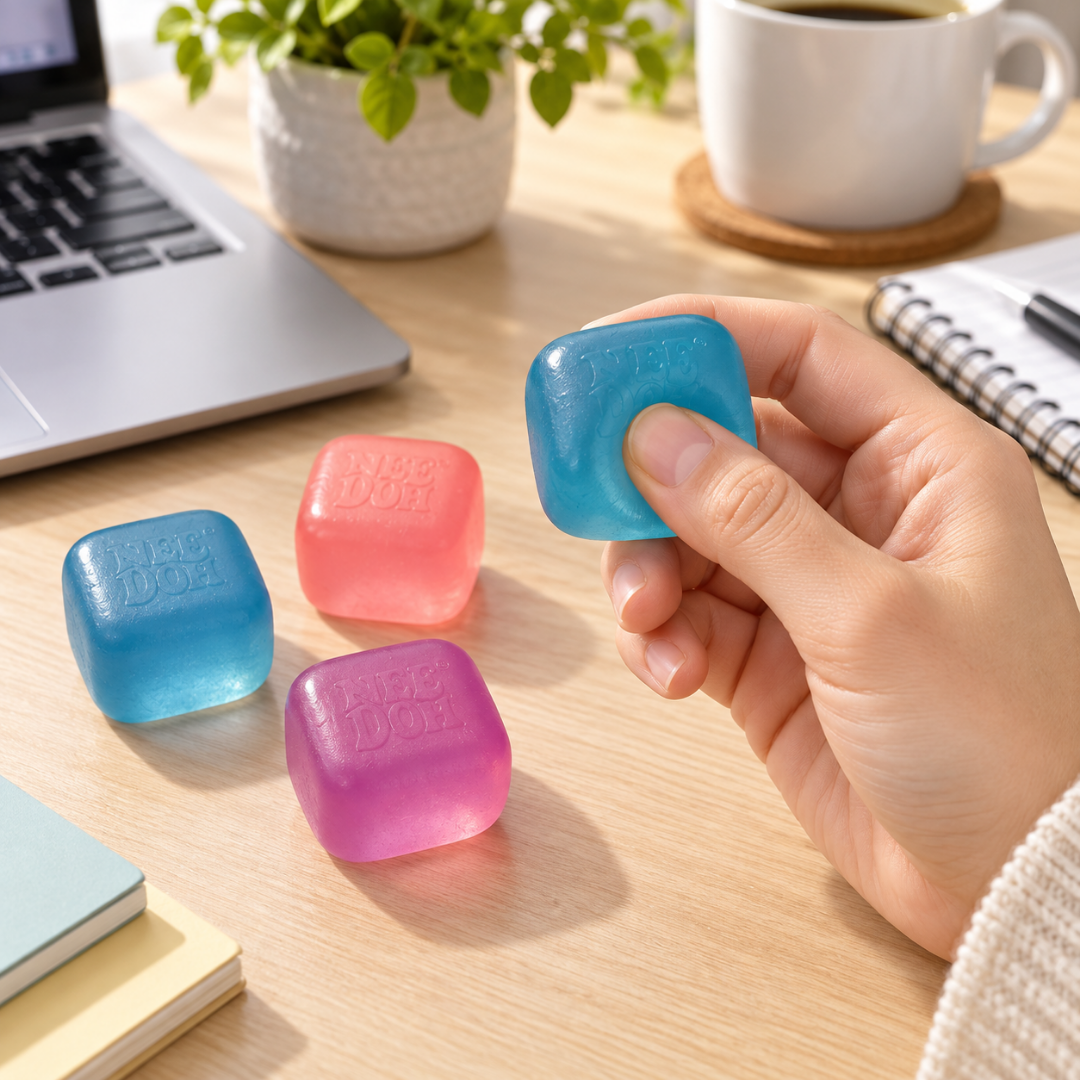 NeeDoh Nice Ice Baby Squishy Fidget Toys - Set of 4 | Soft Square Sensory Squeeze Toys in Assorted Colours for Kids & Adults