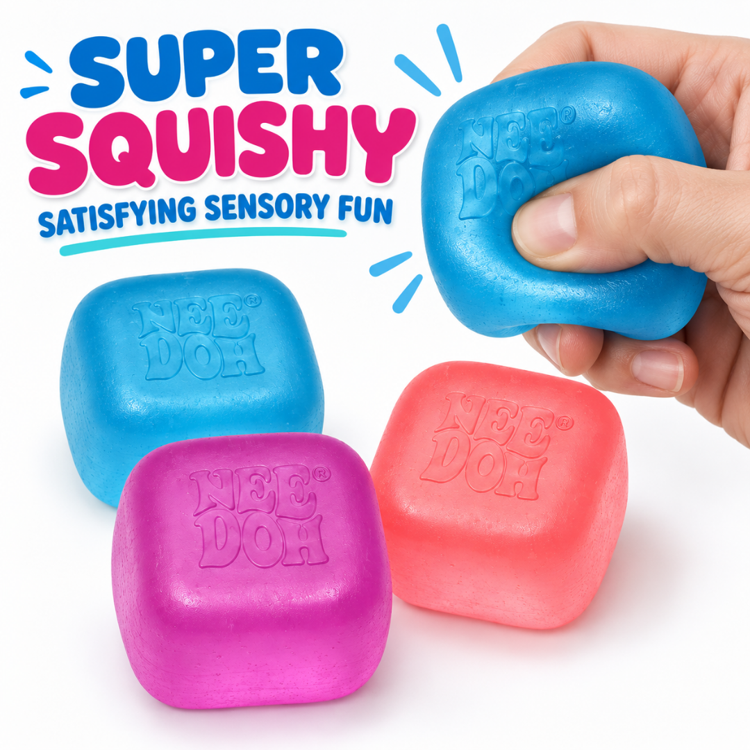 NeeDoh Nice Ice Baby Squishy Fidget Toys - Set of 4 | Soft Square Sensory Squeeze Toys in Assorted Colours for Kids & Adults