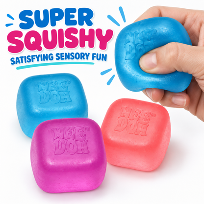 NeeDoh Nice Ice Baby Squishy Fidget Toys - Set of 4 | Soft Square Sensory Squeeze Toys in Assorted Colours for Kids & Adults