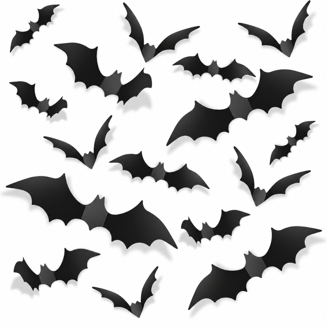 Halloween Bat Decorations - Pack of 20 | Black Bat Sticker Cutouts for Wall, Door, Window & Spooky Party Décor