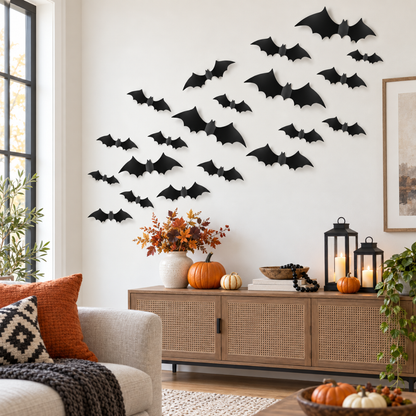 Halloween Bat Decorations - Pack of 20 | Black Bat Sticker Cutouts for Wall, Door, Window & Spooky Party Décor
