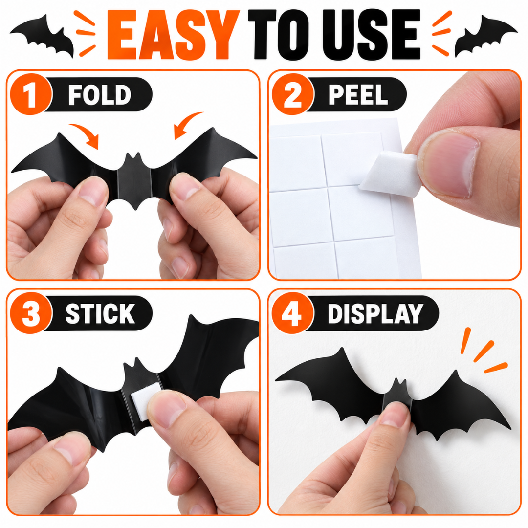 Halloween Bat Decorations - Pack of 20 | Black Bat Sticker Cutouts for Wall, Door, Window & Spooky Party Décor