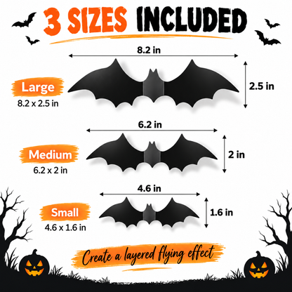 Halloween Bat Decorations - Pack of 20 | Black Bat Sticker Cutouts for Wall, Door, Window & Spooky Party Décor