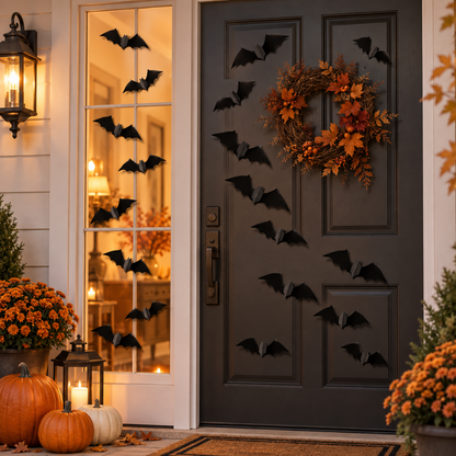 Halloween Bat Decorations - Pack of 20 | Black Bat Sticker Cutouts for Wall, Door, Window & Spooky Party Décor