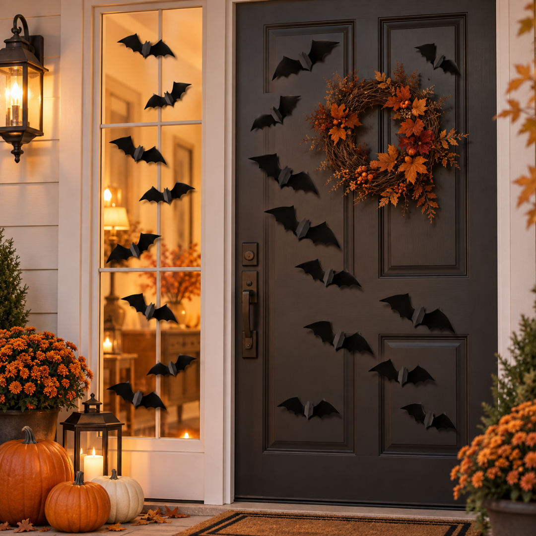Halloween Bat Decorations - Pack of 20 | Black Bat Sticker Cutouts for Wall, Door, Window & Spooky Party Décor