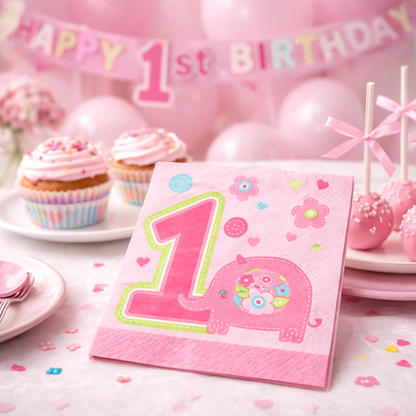 One Wild Girl Beverage Napkins - 1st Birthday Party Supplies - 16 Pc