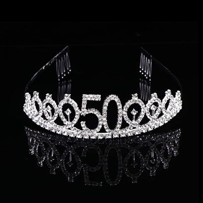Happy 50th Birthday Silver Crown with Rhinestone - 1PC