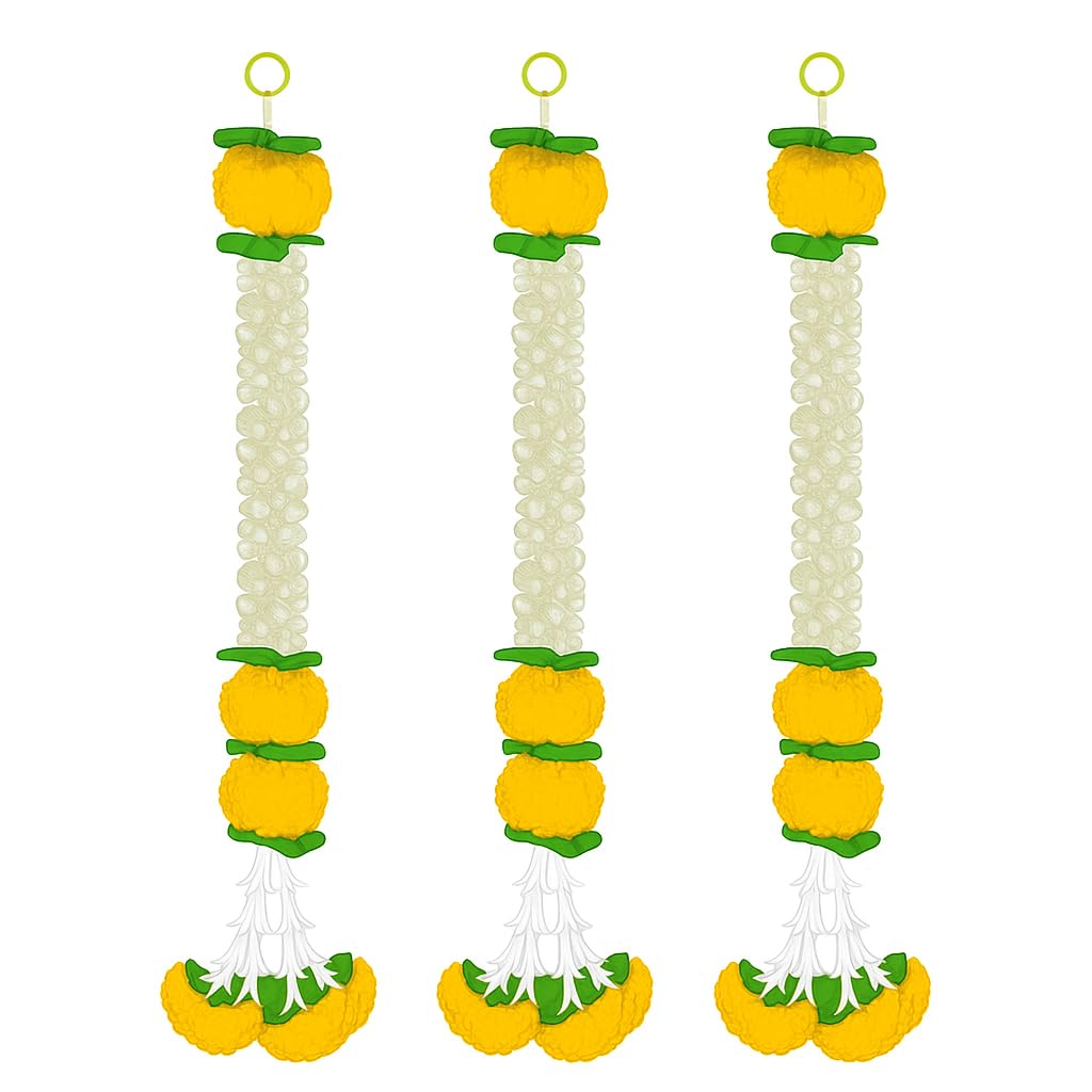 Pack of 3 Artificial White Gajra Jasmine & Marigold Flower Strings Wedding- 24 inch