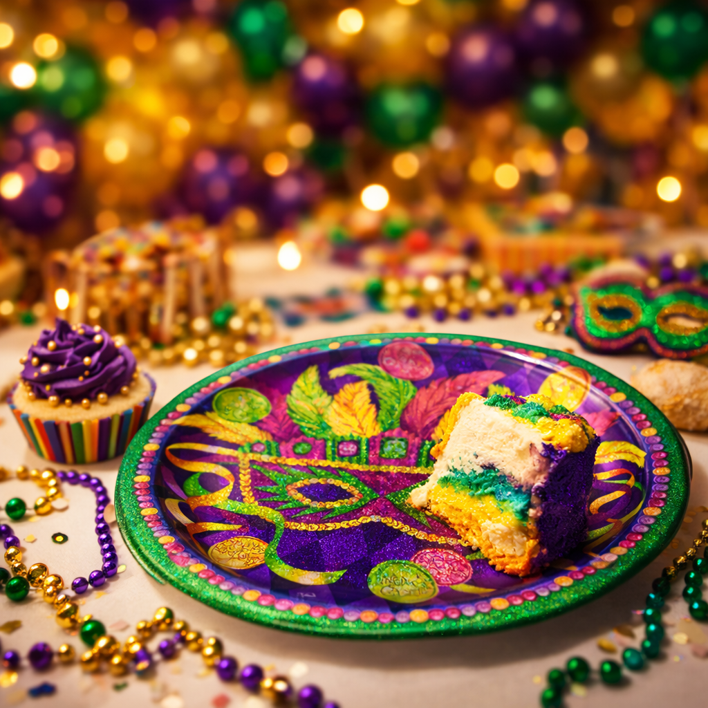 Masquerade Party Prismatic Lunch Plates 9 Inch - Mardi Gras Theme Paper Plates - 8 Pc