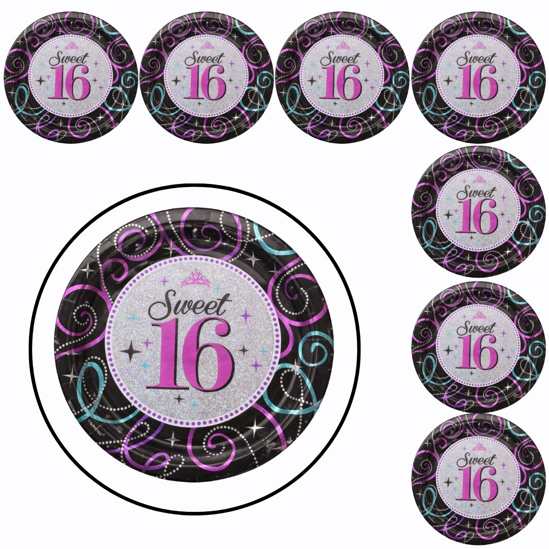 Sweet 16 Birthday Party Paper Plates - 9 inches - 8PC