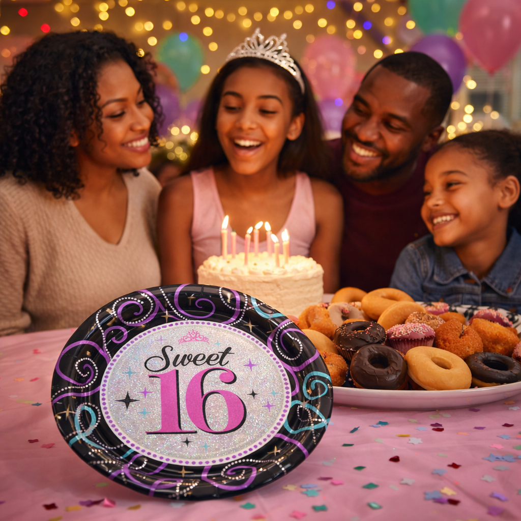 Sweet 16 Birthday Party Paper Plates - 9 inches - 8PC