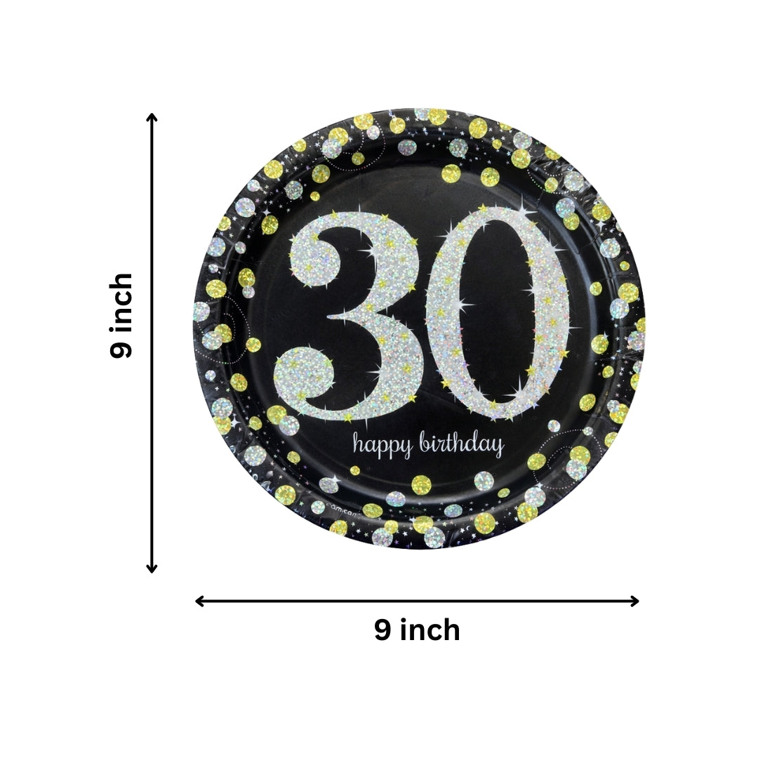 Happy 30 Birthday Party Paper Plates - 9 inches - 8PC