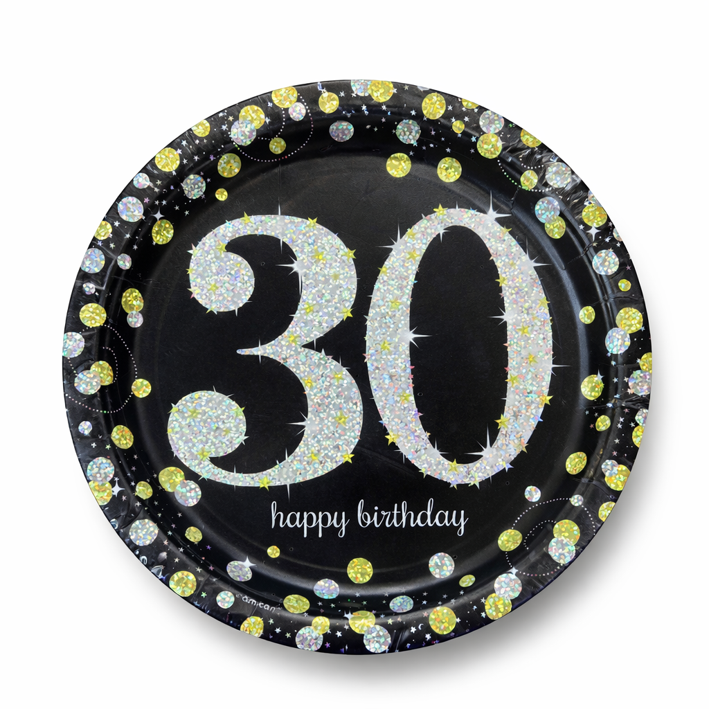 Happy 30 Birthday Party Paper Plates - 9 inches - 8PC