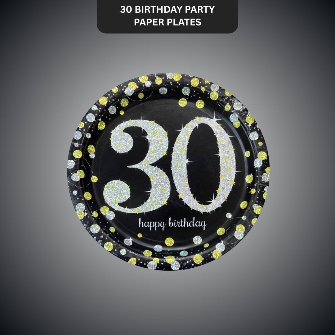 Happy 30 Birthday Party Paper Plates - 9 inches - 8PC