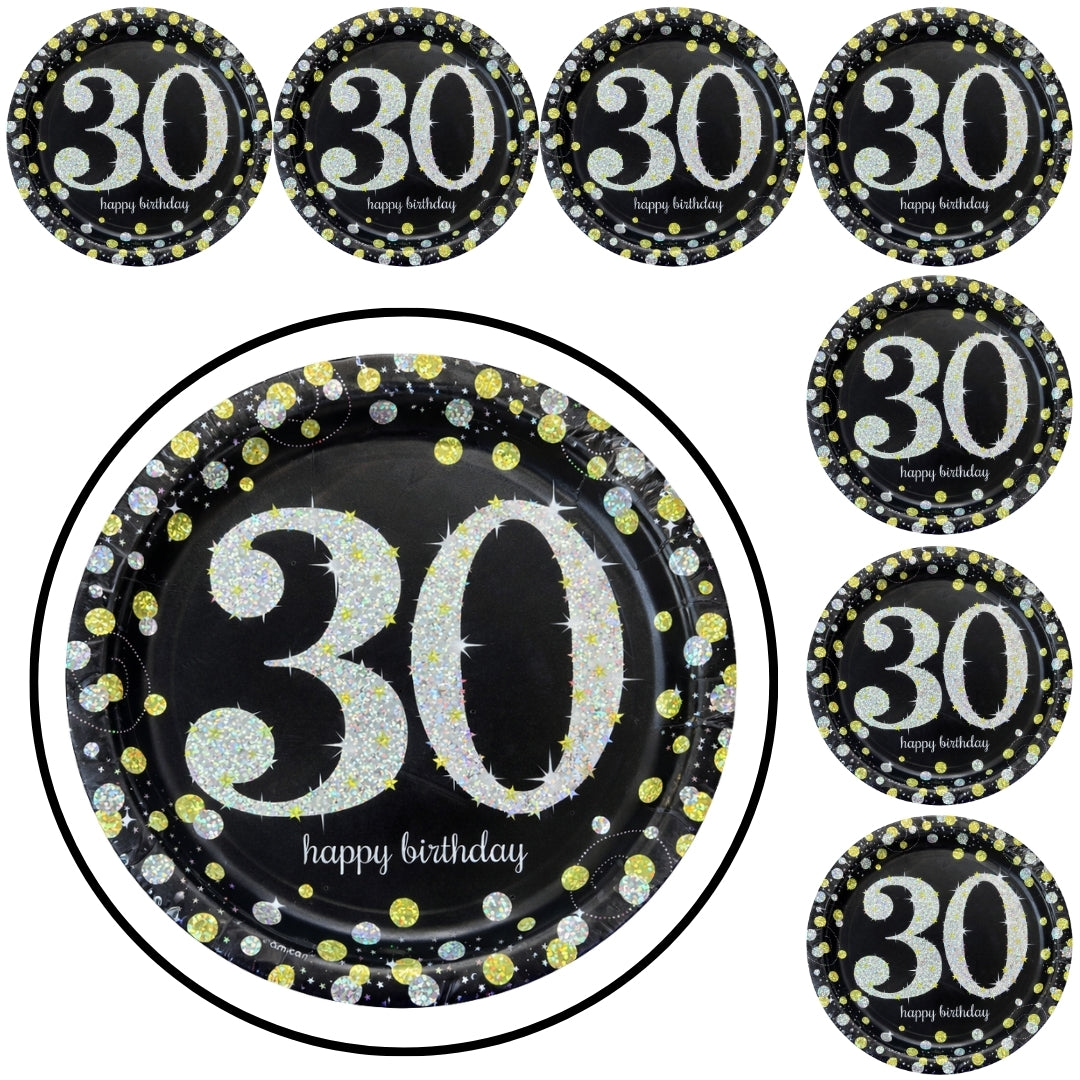 Happy 30 Birthday Party Paper Plates - 9 inches - 8PC