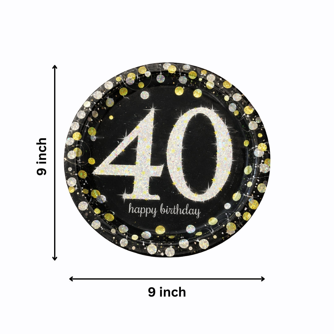 Happy 40 Birthday Party Paper Plates - 9 inches - 8PC