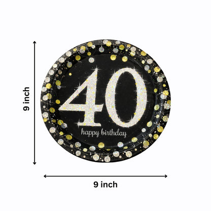 Happy 40 Birthday Party Paper Plates - 9 inches - 8PC