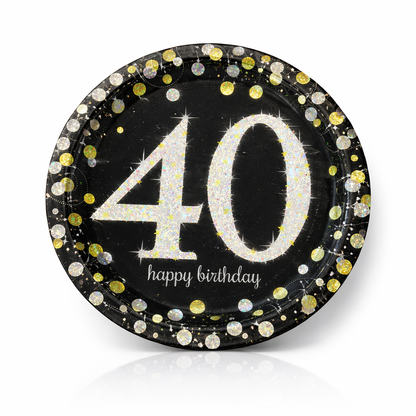 Happy 40 Birthday Party Paper Plates - 9 inches - 8PC