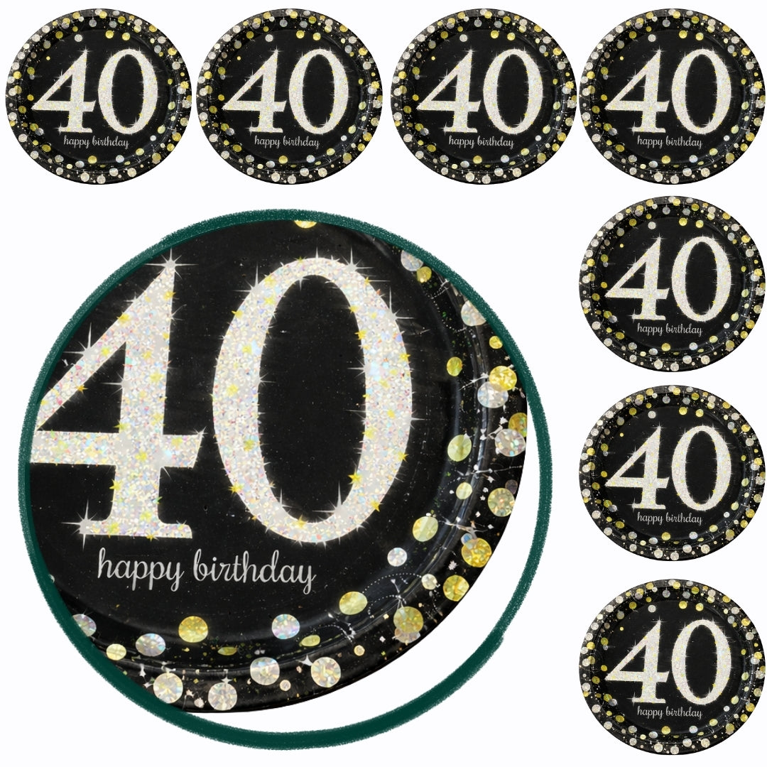 Happy 40 Birthday Party Paper Plates - 9 inches - 8PC