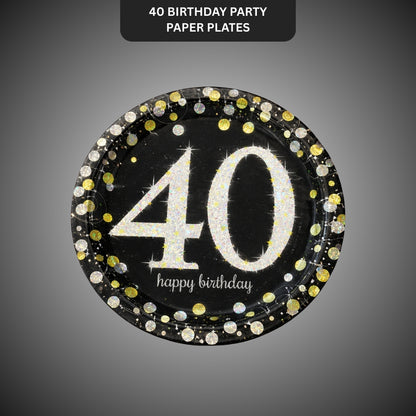 Happy 40 Birthday Party Paper Plates - 9 inches - 8PC