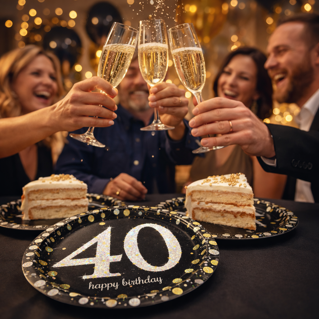 Happy 40 Birthday Party Paper Plates - 9 inches - 8PC