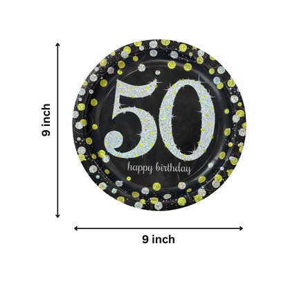 Happy 50 Birthday Sparking Party Plates - 9 inches - 8PC