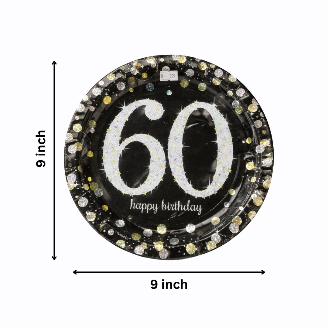 Happy 60 Birthday Party Paper Plates - 9 inches - 8PC