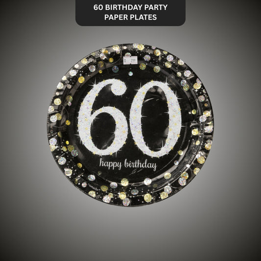 Happy 60 Birthday Party Paper Plates - 9 inches - 8PC