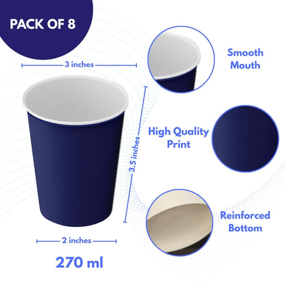 Navy Blue Paper Cups - 250ML - 8PC