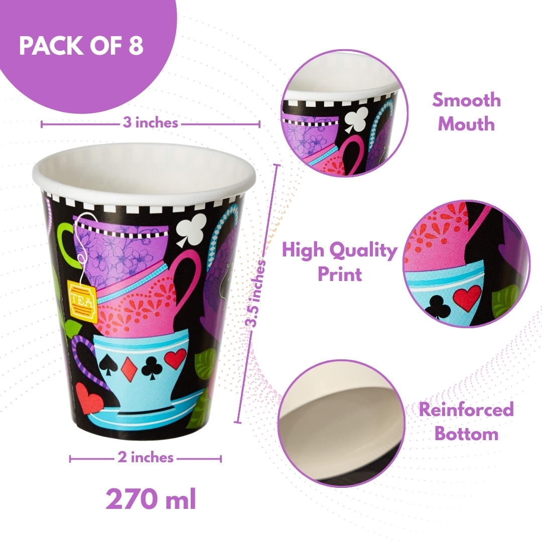 Wonderland Theme Party Paper Cups  - 250ML - 8Pc
