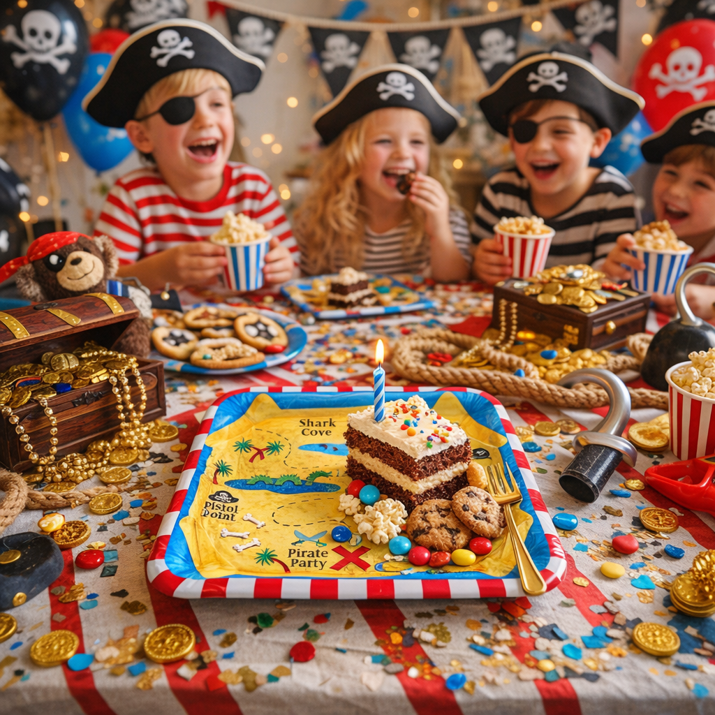 Pirate Party Square Paper Plates 10 Inch - Pirate Theme Birthday Party Tableware - 8 Pc