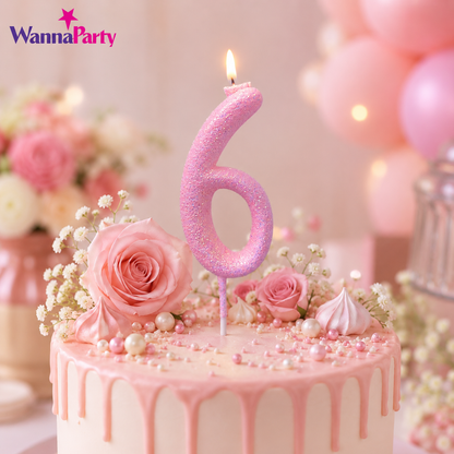 Glitter Designer Pink Candle No. 6