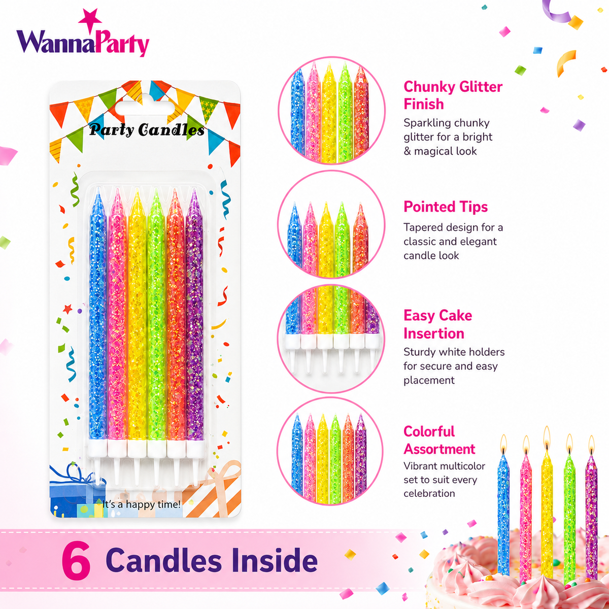 Sparkly Glitter Candle - 6PC