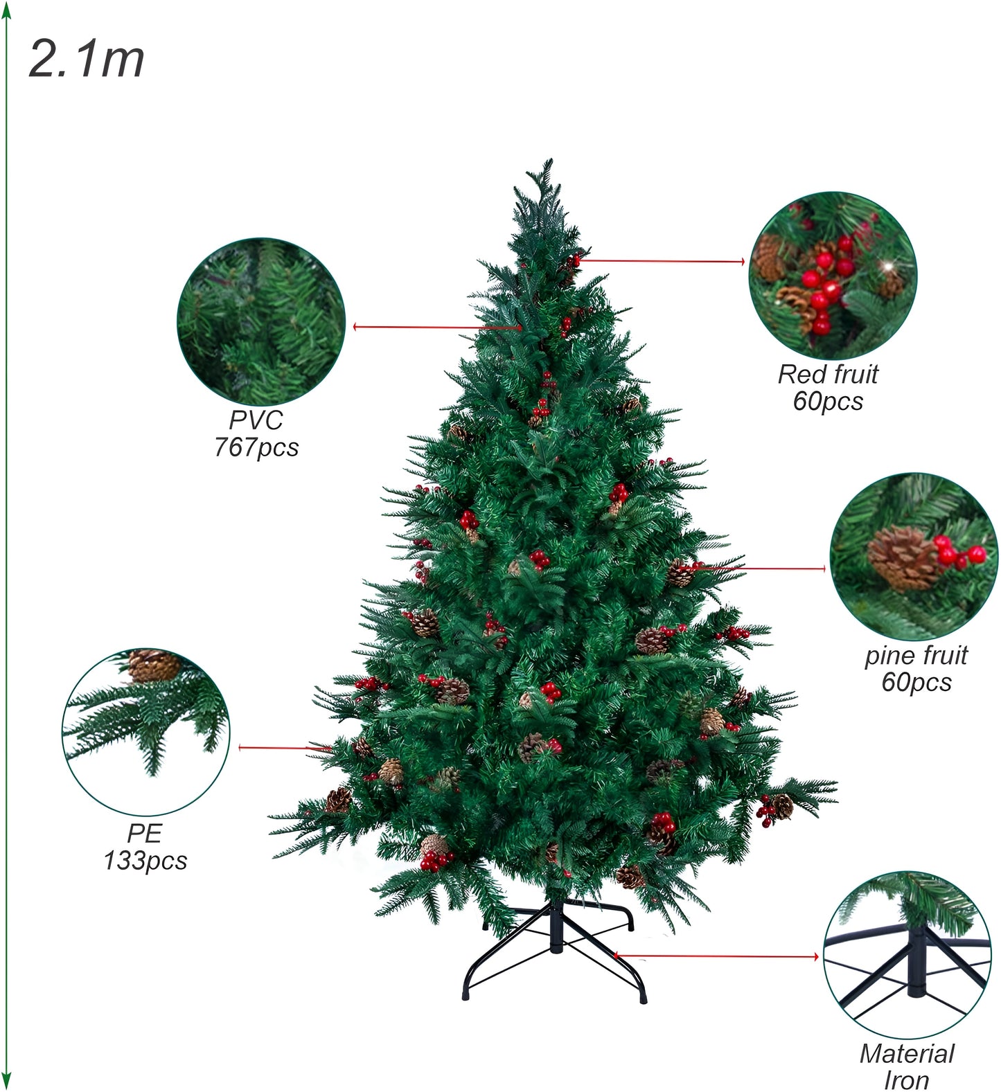 Pine & Cherry Fancy Christmas Tree - 7FT