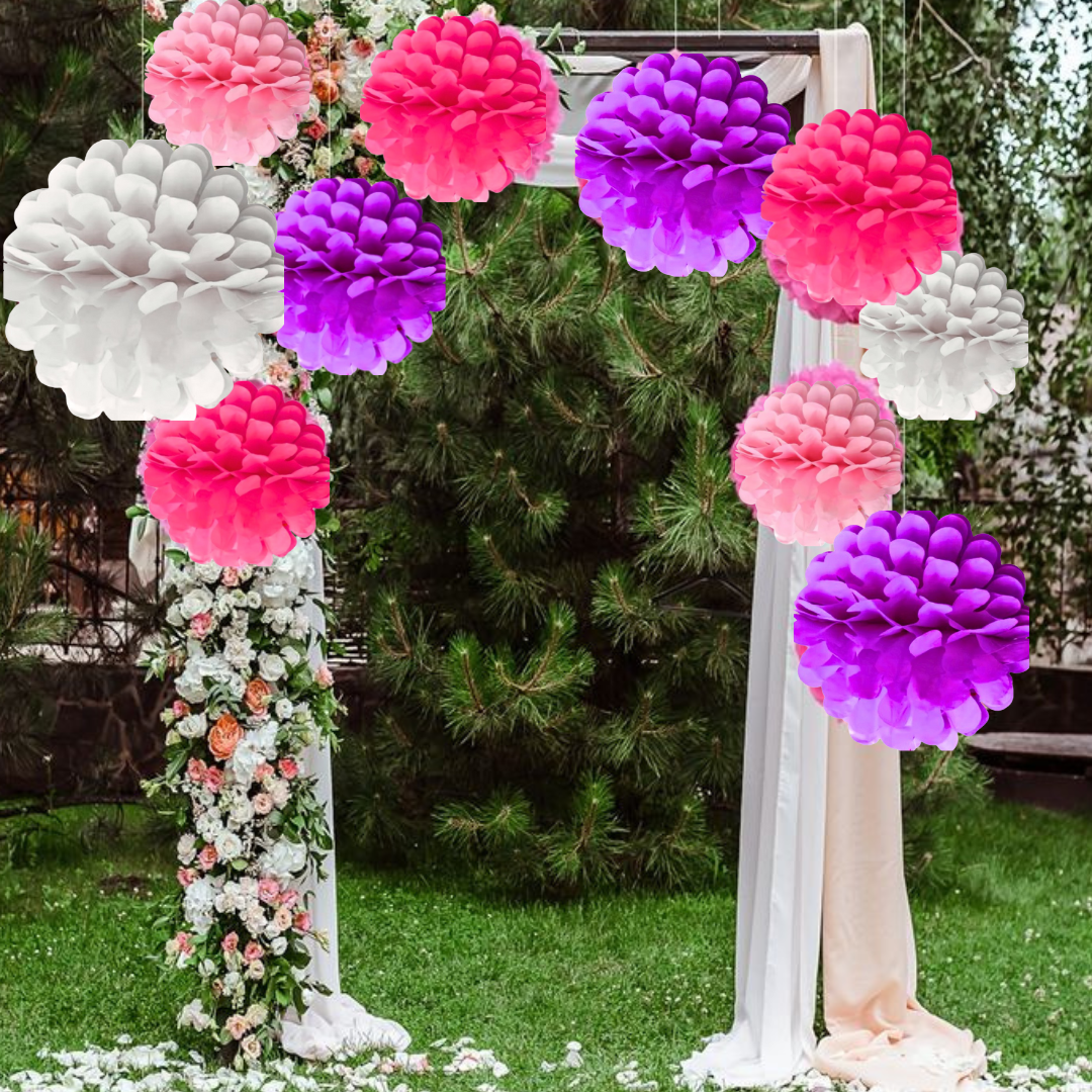 Multicolor Paper Pom Pom Hangings -10 Inch - 5PC - Wanna Party - side