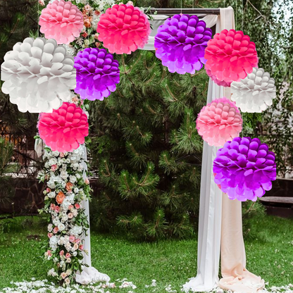 Multicolor Paper Pom Pom Hangings -10 Inch - 5PC - Wanna Party - side