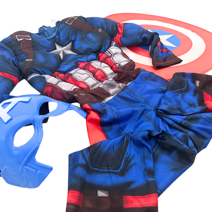 Captain America Muscular Costume w/ Face Mask & Shield for Kids - Size S - Age 3 - 5 YRS