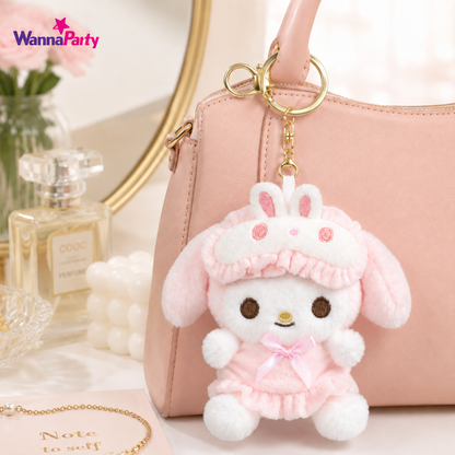 My Melody Cute Kawaii Plush Keychain, Soft Pink Bunny | Hood Character Bag Charm with Gold Metal Chain, Backpack, Handbag, Keys, Birthday Return Gift & Party Favor – 1PC